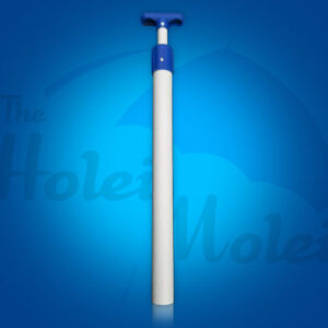 A blue and white pole with a handle