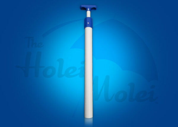 A blue and white pole with a handle